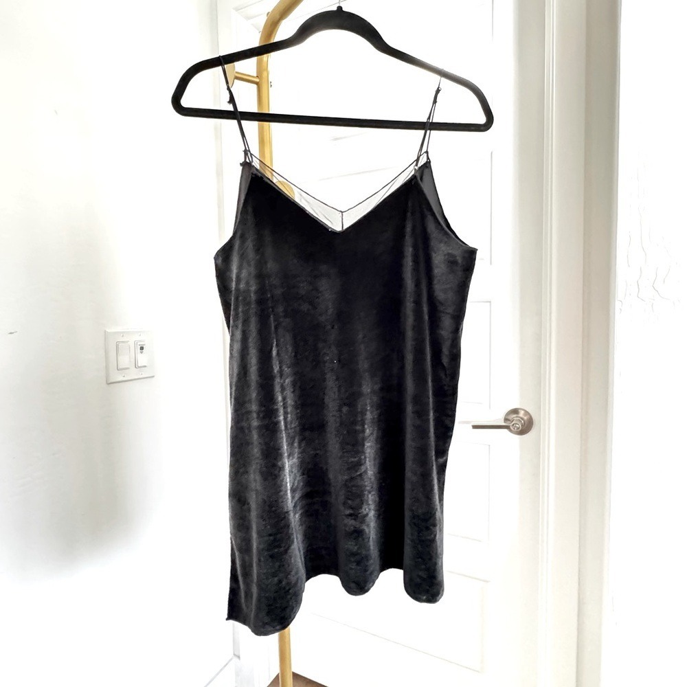 Black Velvet Cami Top Soft Mesh Trim L Whimsigoth Boho Minimalist Vamp